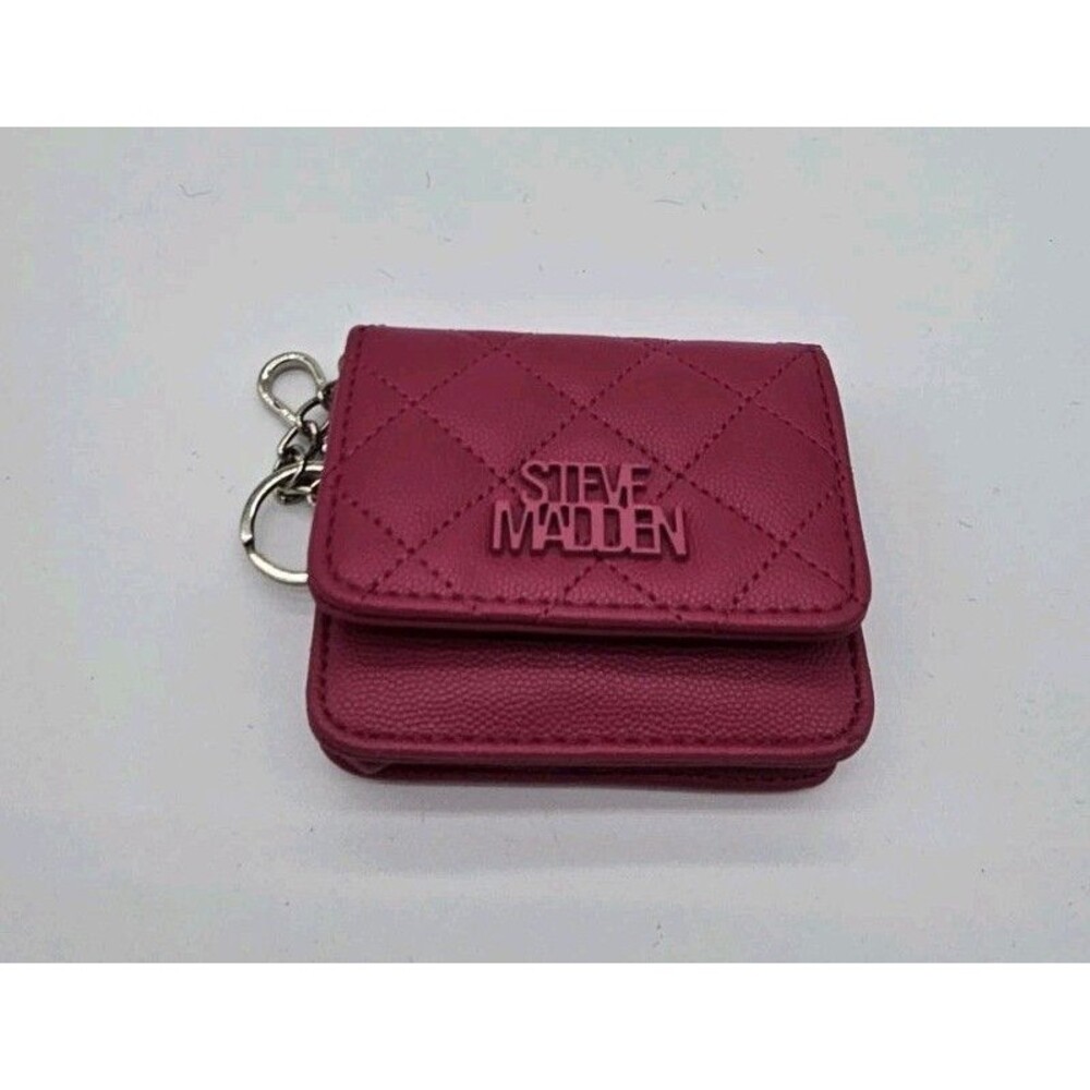 Steve Madden Bwren quilted foldover card case wallet in dark fuchsia.